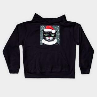 Black Cat Santa Hat Kids Hoodie